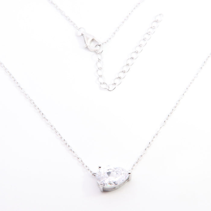 Silver Pear CZ Inline Necklace - John Ross Jewellers