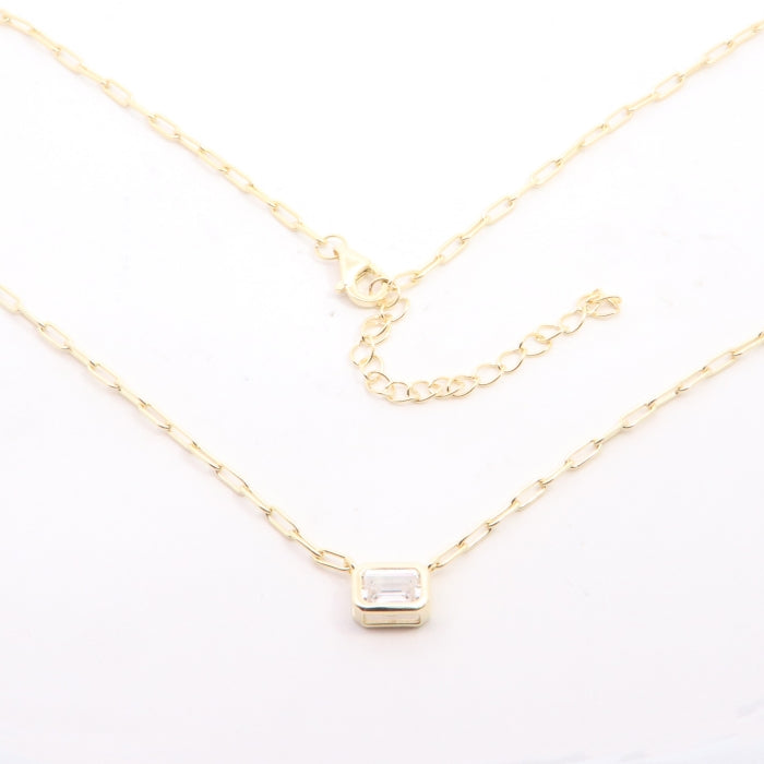 Sunshine Emerald Cut CZ Solitaire Necklace | 40+5cm - John Ross Jewellers