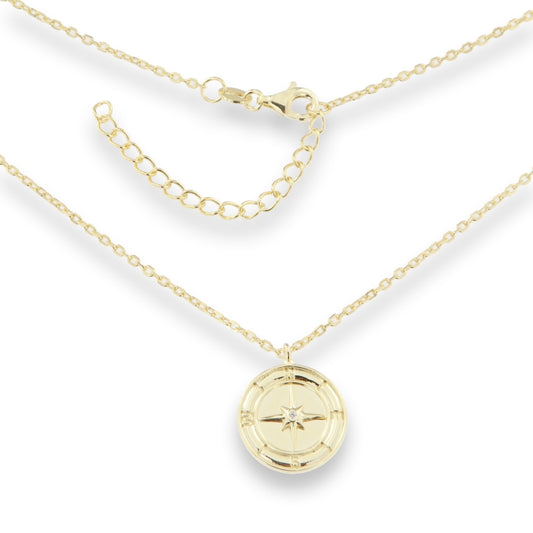 Sunshine CZ Compass Disc Necklace