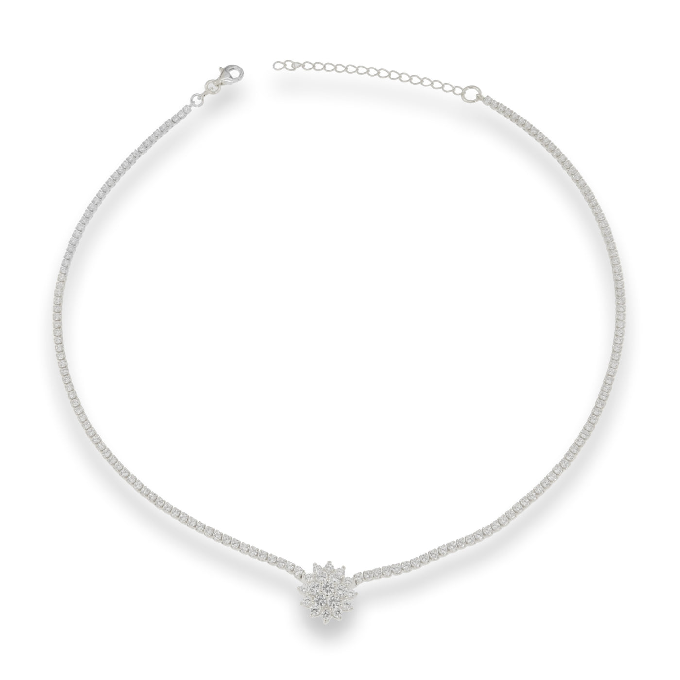 Silver Cluster Centrepiece Choker Tennis Necklace | 34.5+5cm - John Ross Jewellers