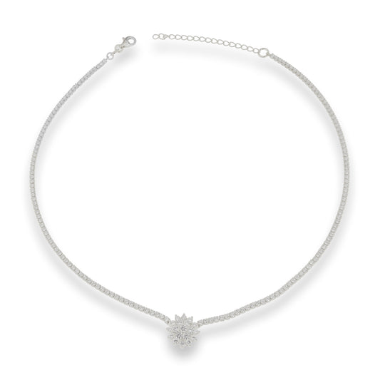 Silver Cluster Centrepiece Choker Tennis Necklace | 34.5+5cm - John Ross Jewellers