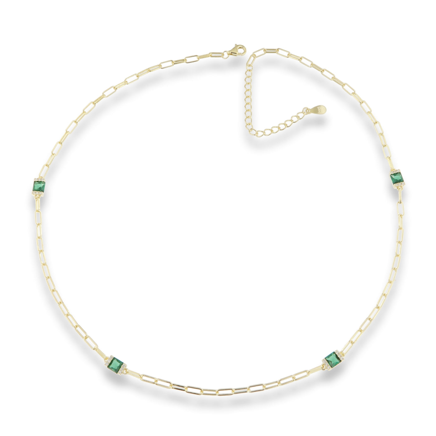 Sunshine Geen & White CZ Paperlink Necklace | 42+5cm - John Ross Jewellers