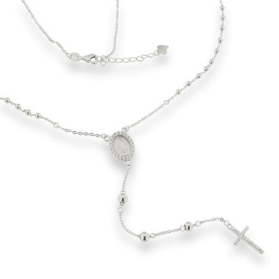 Silver CZ Rosary Beads Necklace | 53+3cm - John Ross Jewellers