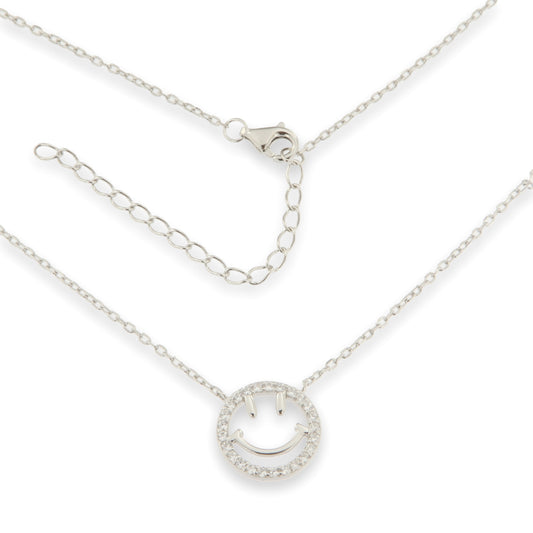 Silver CZ Smiley Necklace - John Ross Jewellers