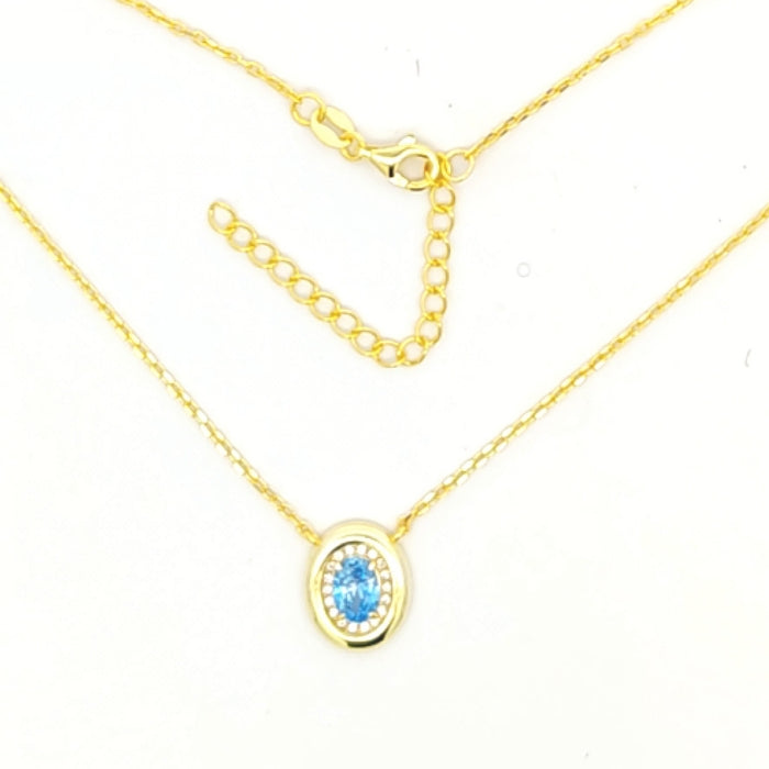 Sunshine Oval CZ Necklace | Sky Blue