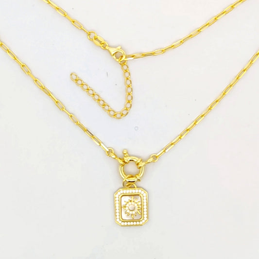 Sunshine Mother of Pearl & CZ Sundisc Necklace | 41+5cm - John Ross Jewellers