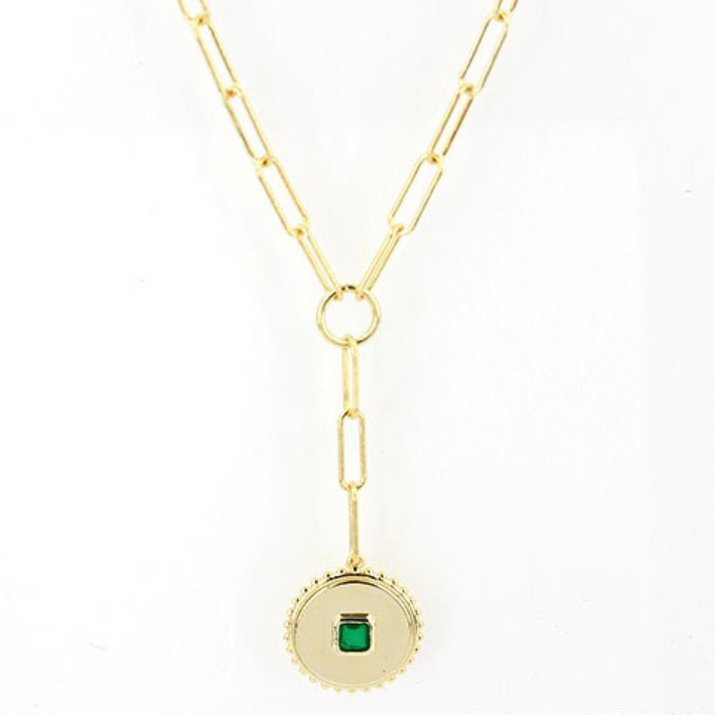 Sunshine Green CZ Lariat Disc Necklace | 40+5cm - John Ross Jewellers