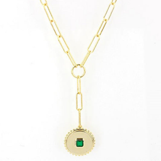 Sunshine Green CZ Lariat Disc Necklace | 40+5cm - John Ross Jewellers