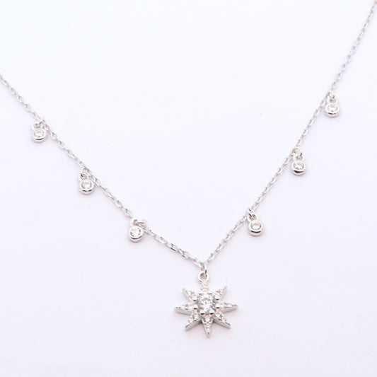 Silver CZ Star Fringe Necklace