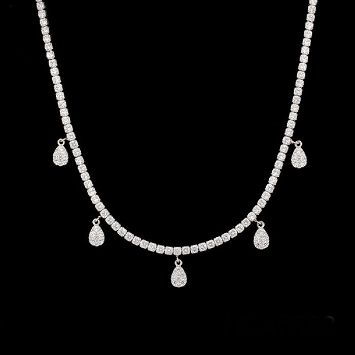 Silver CZ Fringe Line Necklace