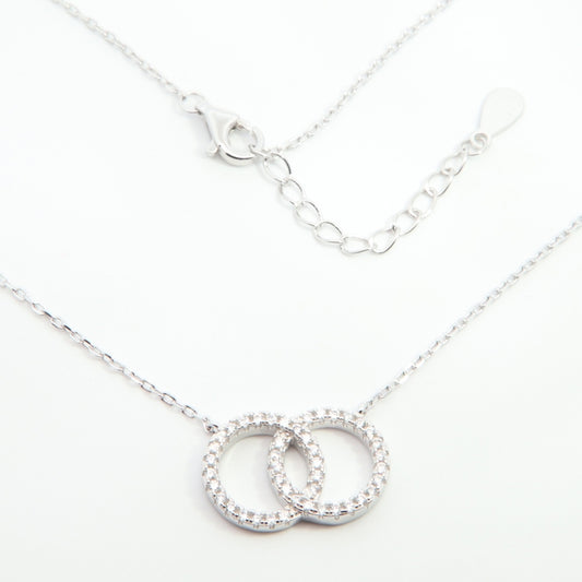 Silver CZ Unity Necklace by Comero featuring a sleek chain with cubic zirconia accents, 42 + 3cm length.