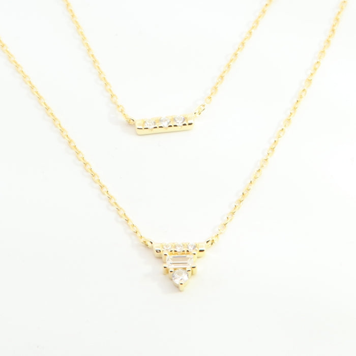 Sunshine CZ Triangle Double Necklace