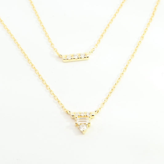 Sunshine CZ Triangle Double Necklace