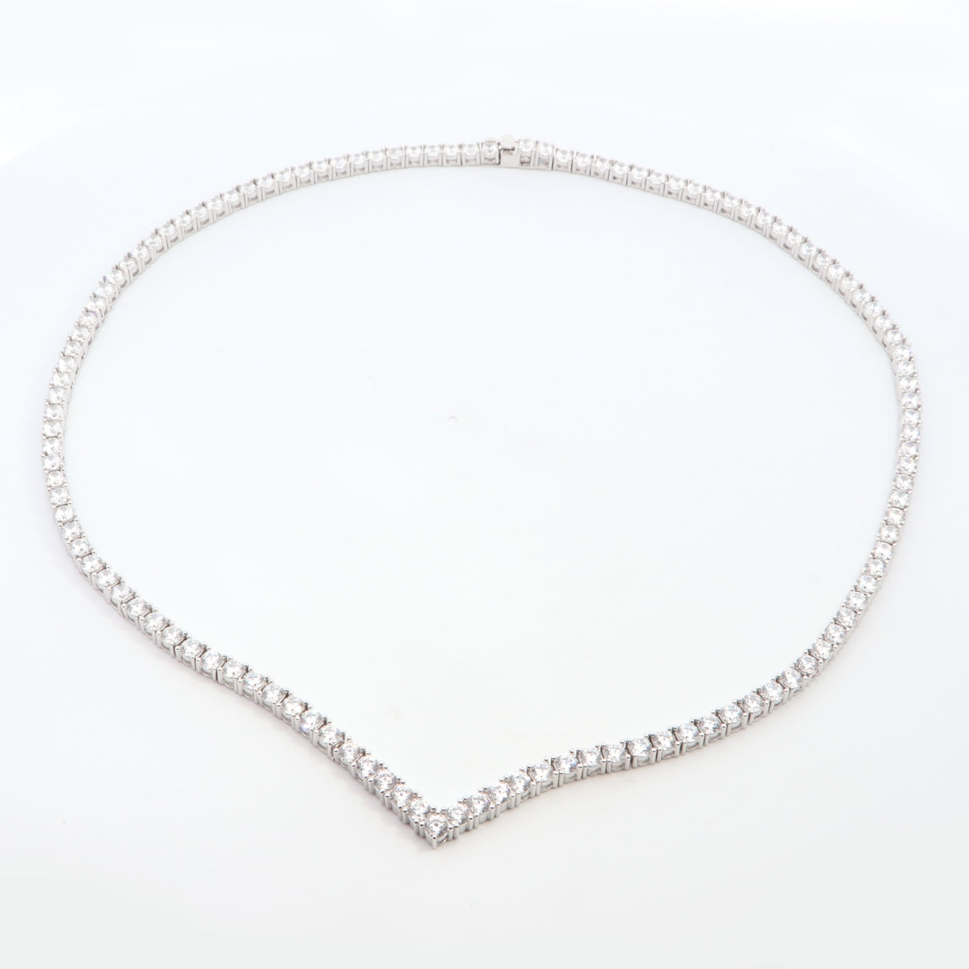 Silver CZ Wishbone Tennis Necklace | 42cm - John Ross Jewellers
