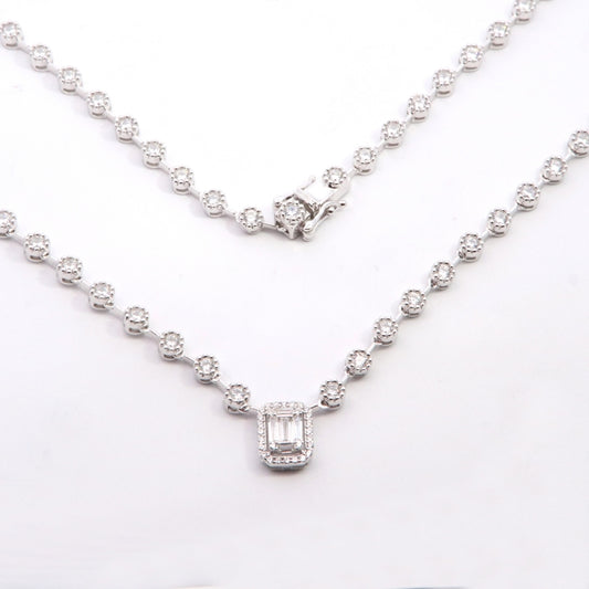 Silver Emerald Cut Tennis Necklace