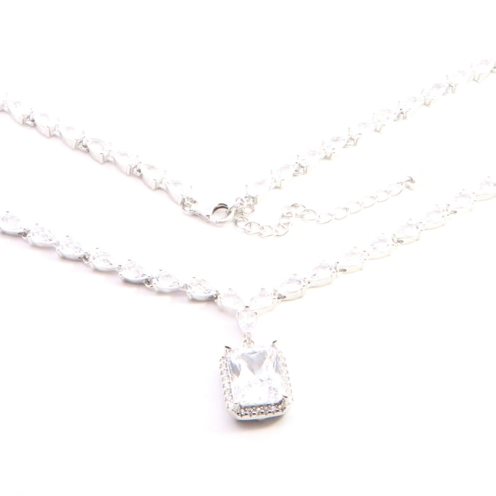 Silver Emerald Cut Tennis Necklace