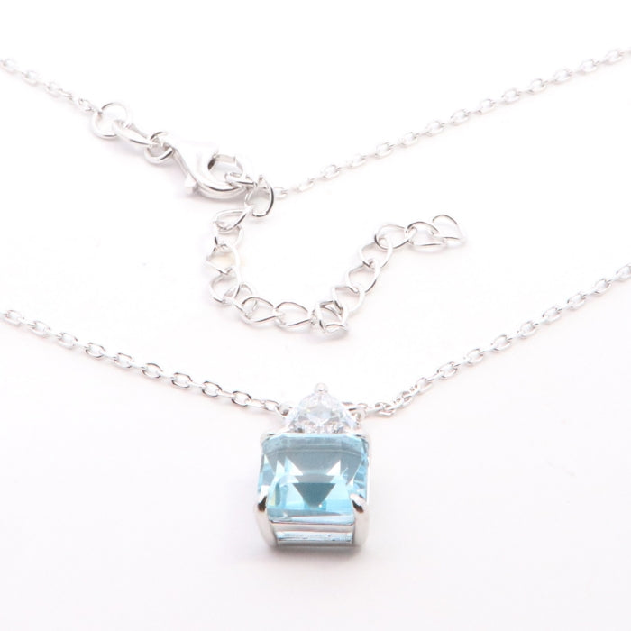 Silver Aquamarine & CZ Necklace