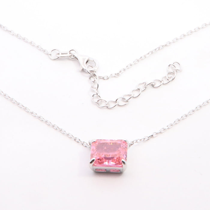 Silver Side To Side CZ Necklace | Vivid Pink 40+5cm - John Ross Jewellers