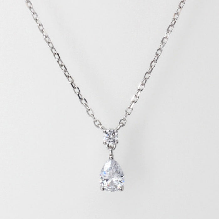 Silver Pear CZ Drop Necklace by Comero featuring a dangling pear-shaped cubic zirconia pendant on a 40+5cm chain.