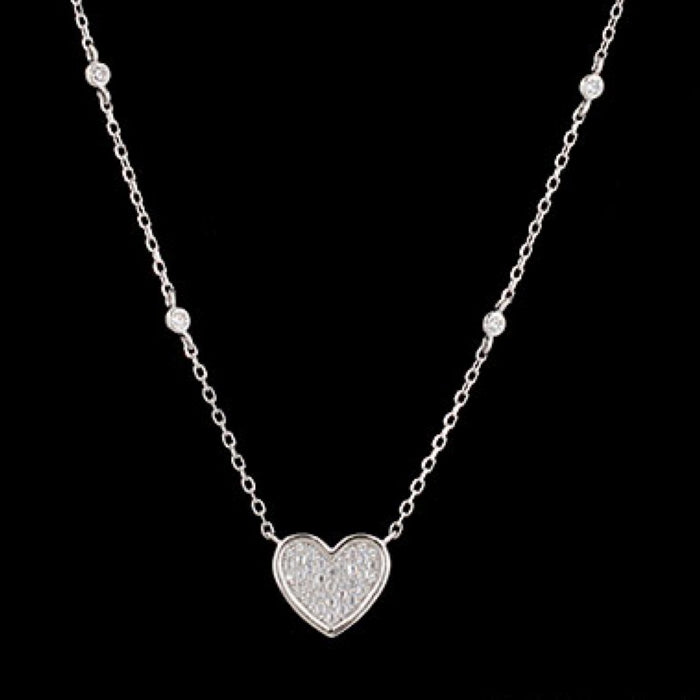 Silver CZ Set Heart Disc Necklace | 40+5cm - John Ross Jewellers