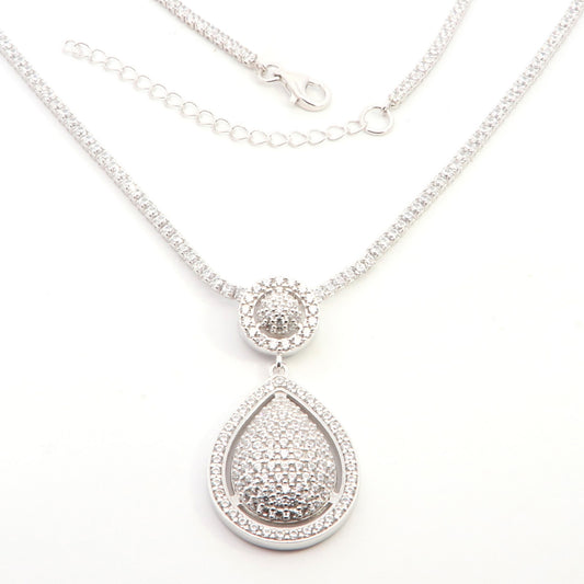 Silver Pear Shaped Statement Pendant Necklace | 40+5cm - John Ross Jewellers