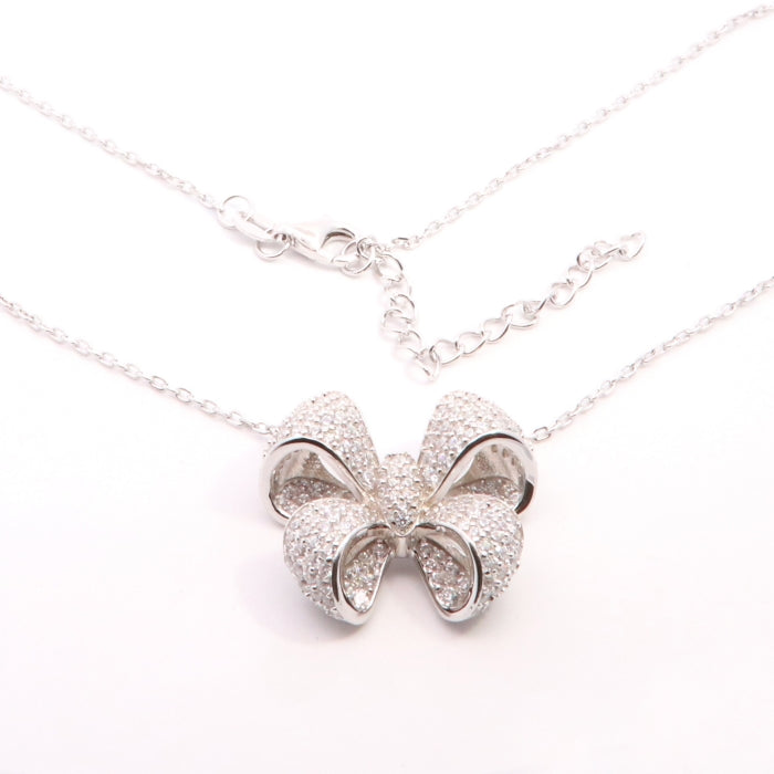 Silver CZ Bow Necklace - John Ross Jewellers