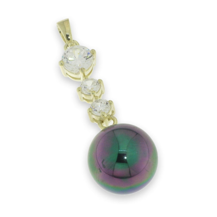 Sunshine Rainbow Black Pearl & CZ Pendant Necklace