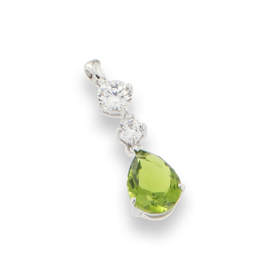 Silver Olive CZ Pear Pendant Necklace