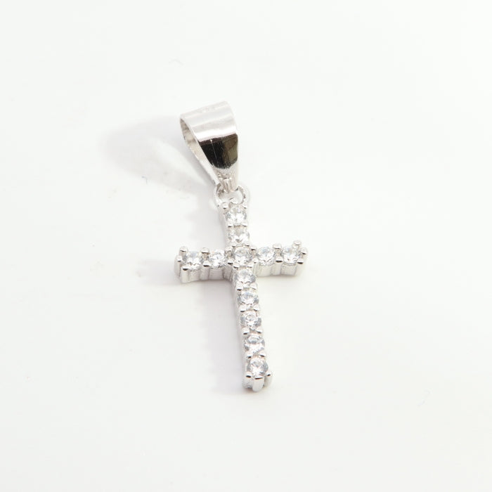 Silver CZ Cross Necklace by Comero, 18-inch chain with a sparkling cross pendant, showcasing elegant jewelry design.