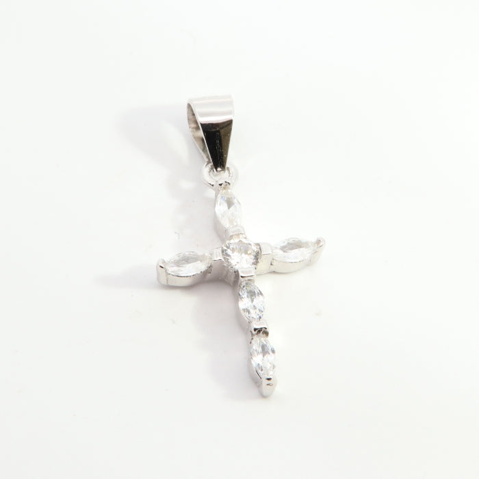 Silver CZ cross necklace by Comero, 18-inch chain with sparkling cubic zirconia cross pendant.