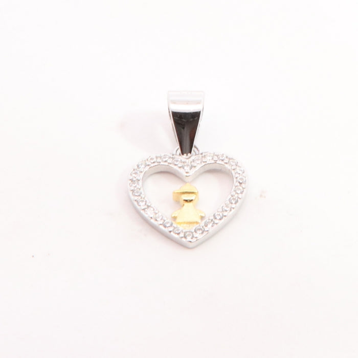 Silver CZ angel heart pendant necklace on an 18-inch chain by Comero, featuring a shimmering heart-shaped angel charm.