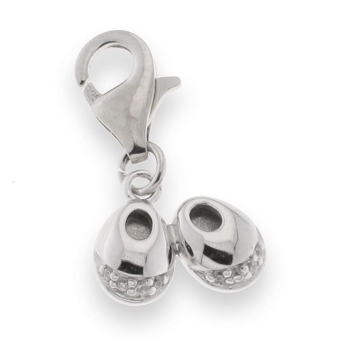 Silver CZ Baby Booties Clip On Charm