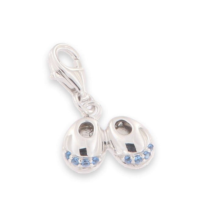 Silver Blue CZ Baby Booties Clip On Charm