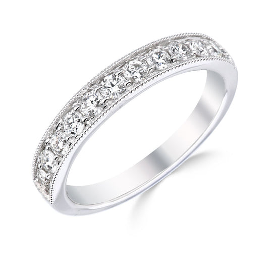 9ct White Gold Diamond Eternity/Wedding Ring | Millgrain 0.50ct