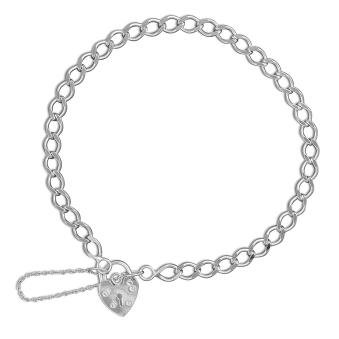 Silver Filed Curb Charm Bracelet With Lock | 7.5" - John Ross Jewellers