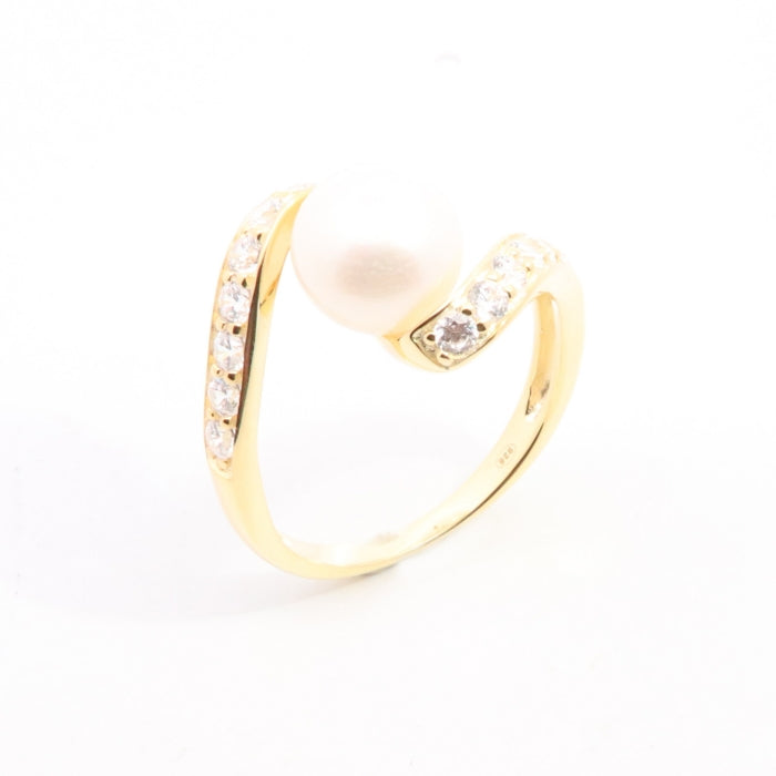 Sunshine Freshwater Pearl & CZ Crossover Ring | 9mm - John Ross Jewellers