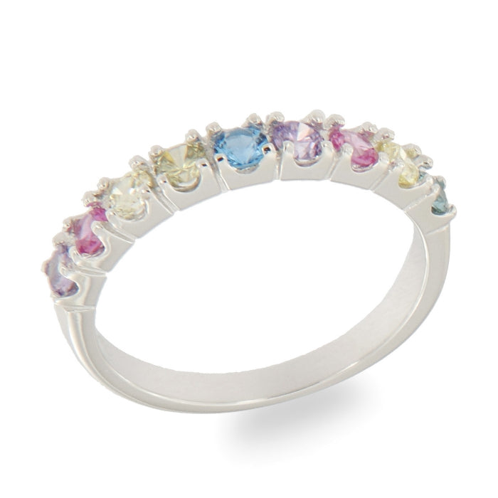 Silver Seven Stone CZ Eternity Ring | Multicolour