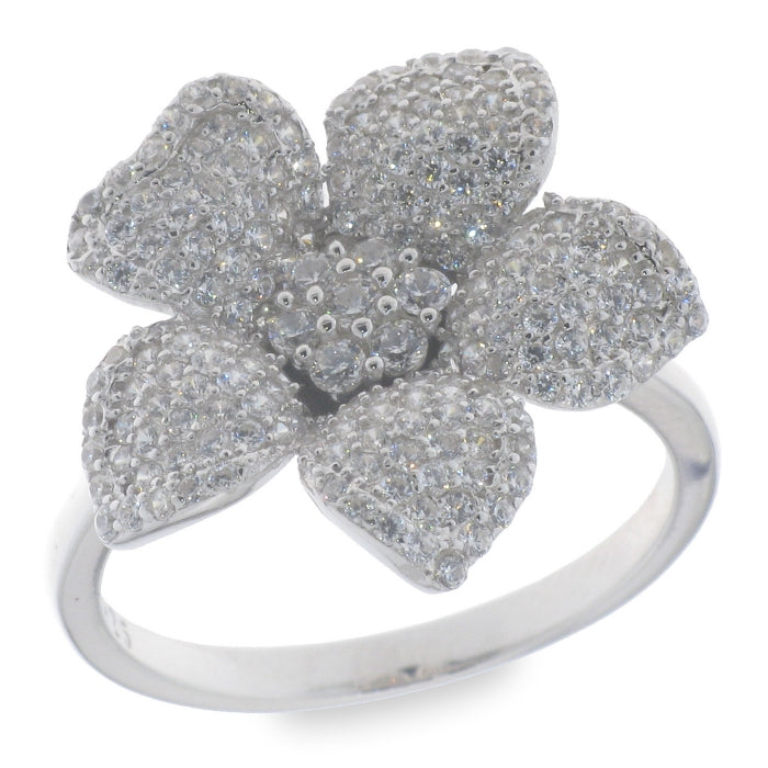 Silver CZ Flower Statement Ring