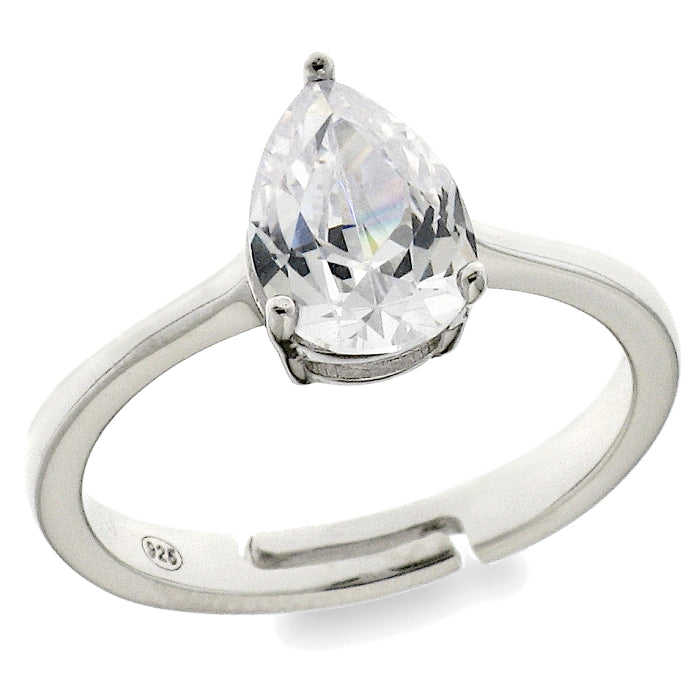 Silver Pear CZ Solitaire Ring