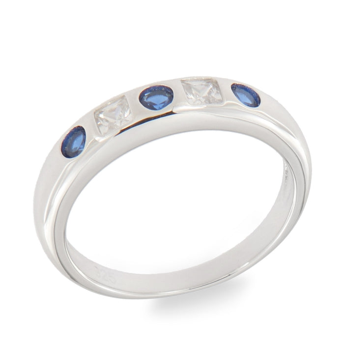 Silver Blue CZ Band Ring