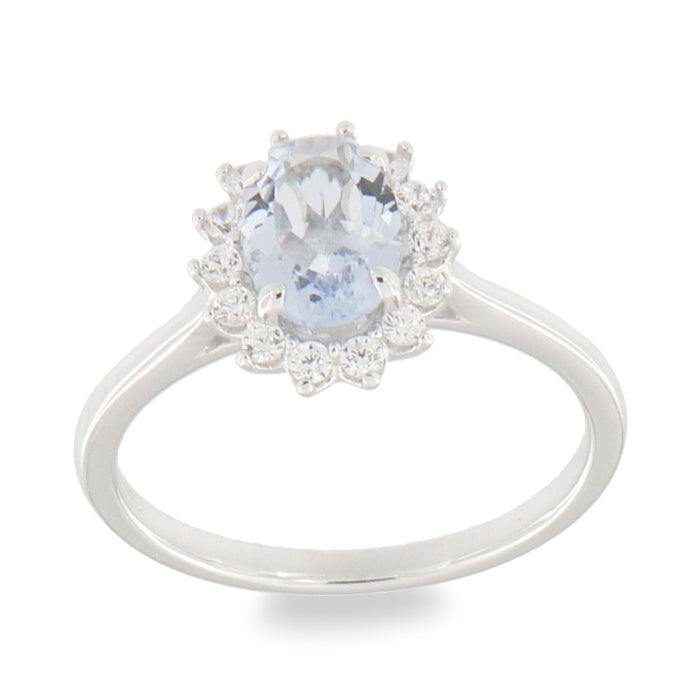 Silver Aqua CZ Oval Cluster ring