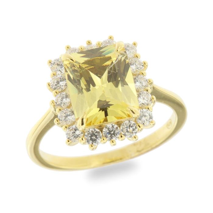 Sunshine Lemon CZ Emerald Cut Cluster Ring - John Ross Jewellers
