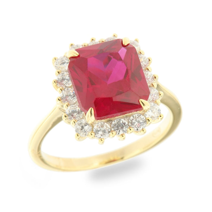Sunshine Ruby Red CZ Emerald Cut Cluster Ring - John Ross Jewellers