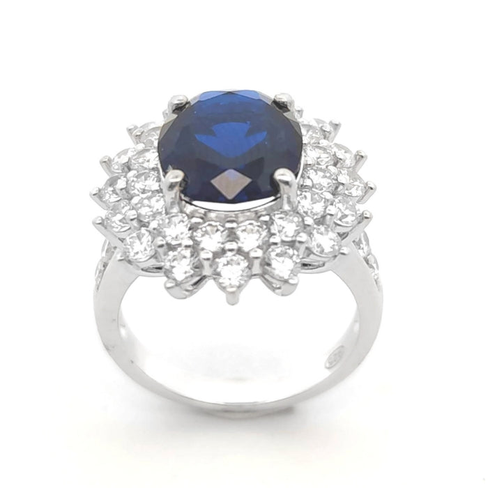 Silver Oval Cluster Ring | Sapphire