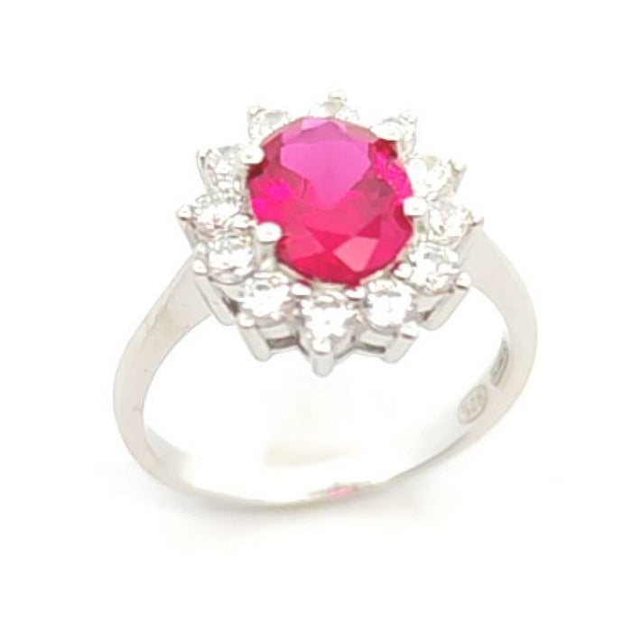 Silver Oval Cluster Ring | Ruby