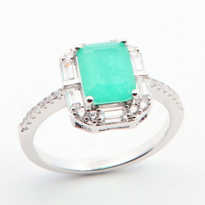 Silver Green CZ Dress Ring