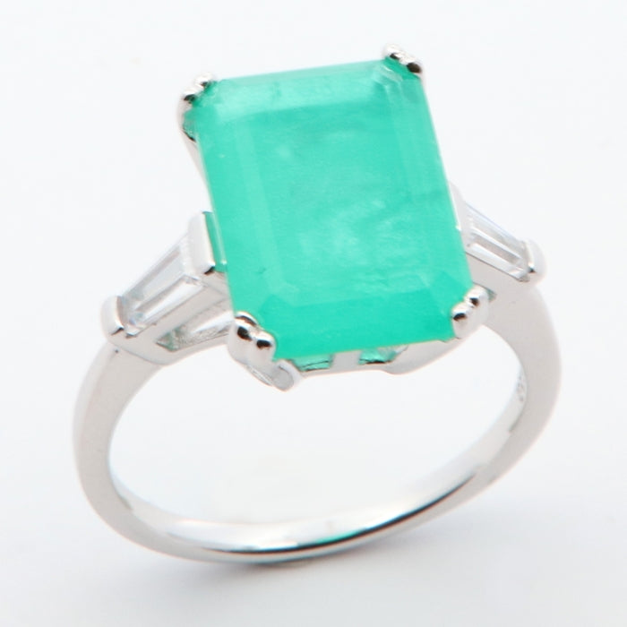 Silver Emerald Cut Green CZ Dress Ring