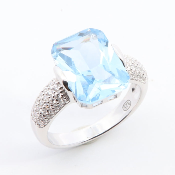 Silver Aqua CZ Statement Solitaire Ring - John Ross Jewellers