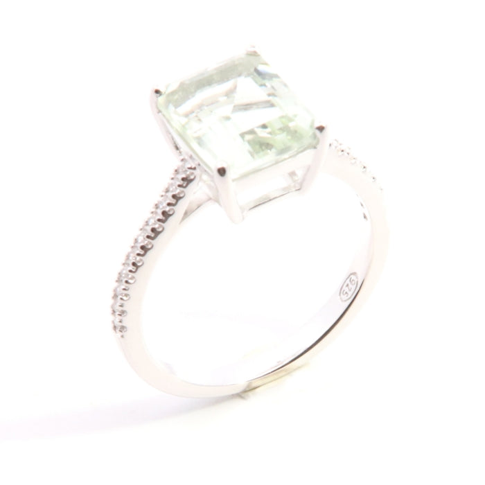 Silver Green Amethyst & CZ Solitaire Ring