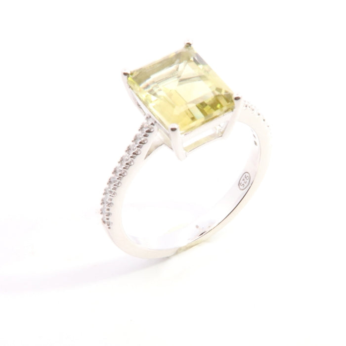 Silver Peridot & CZ Solitaire Ring